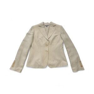 Ann Taylor Blazer Jacket Beige Size 4 Two Button Blazer Linen Blend